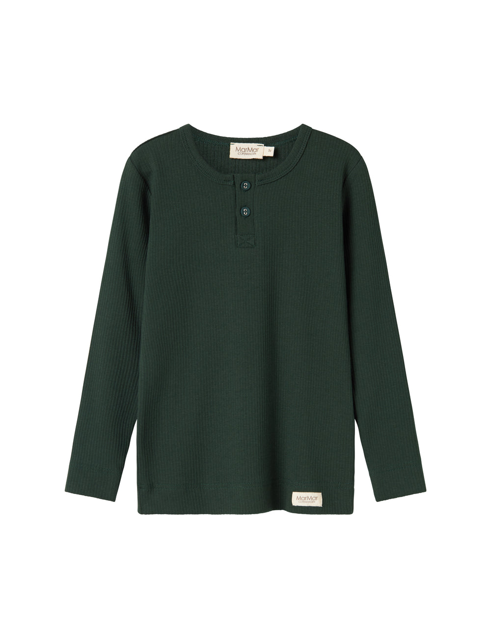 Grøn ribstrikket t-shirt med stolpe knaplukning til børn