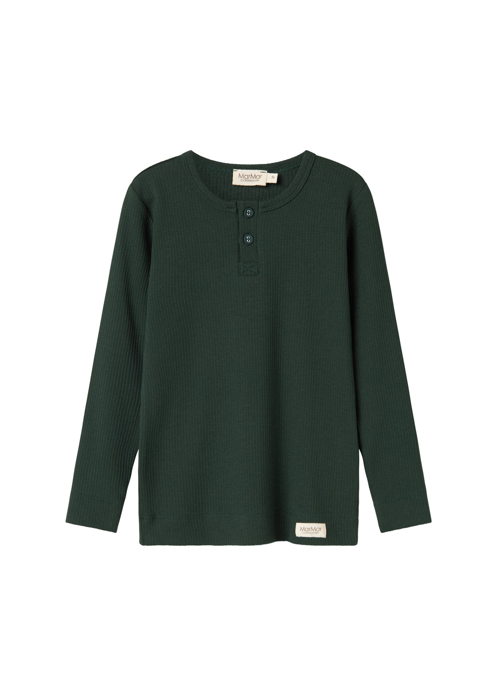Grøn ribstrikket t-shirt med stolpe knaplukning til børn