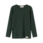 Grøn ribstrikket t-shirt med stolpe knaplukning til børn