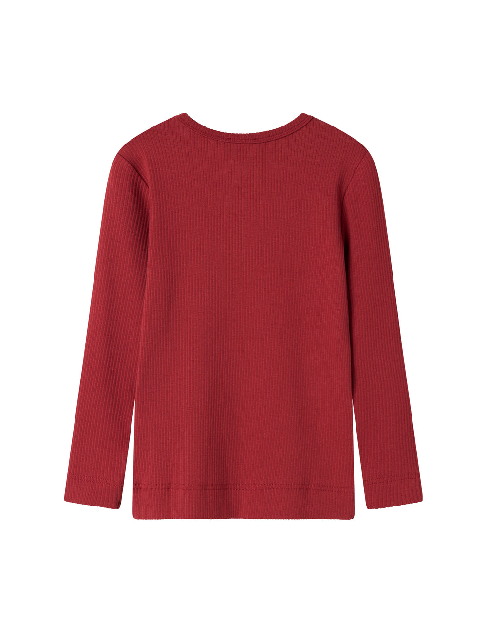 Rød ribstrikket bluse med stolpeknaplukning til børn