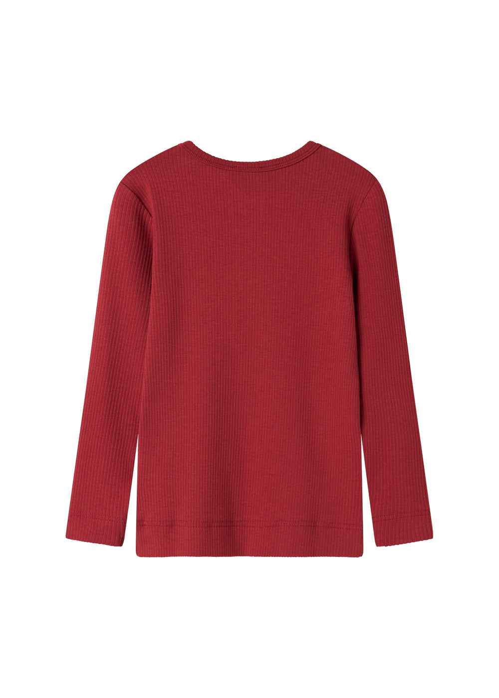 Rød ribstrikket bluse med stolpeknaplukning til børn
