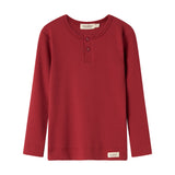 Rød ribstrikket bluse med stolpeknaplukning til børn