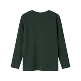 Grøn ribstrikket t-shirt med lange ærmer til børn