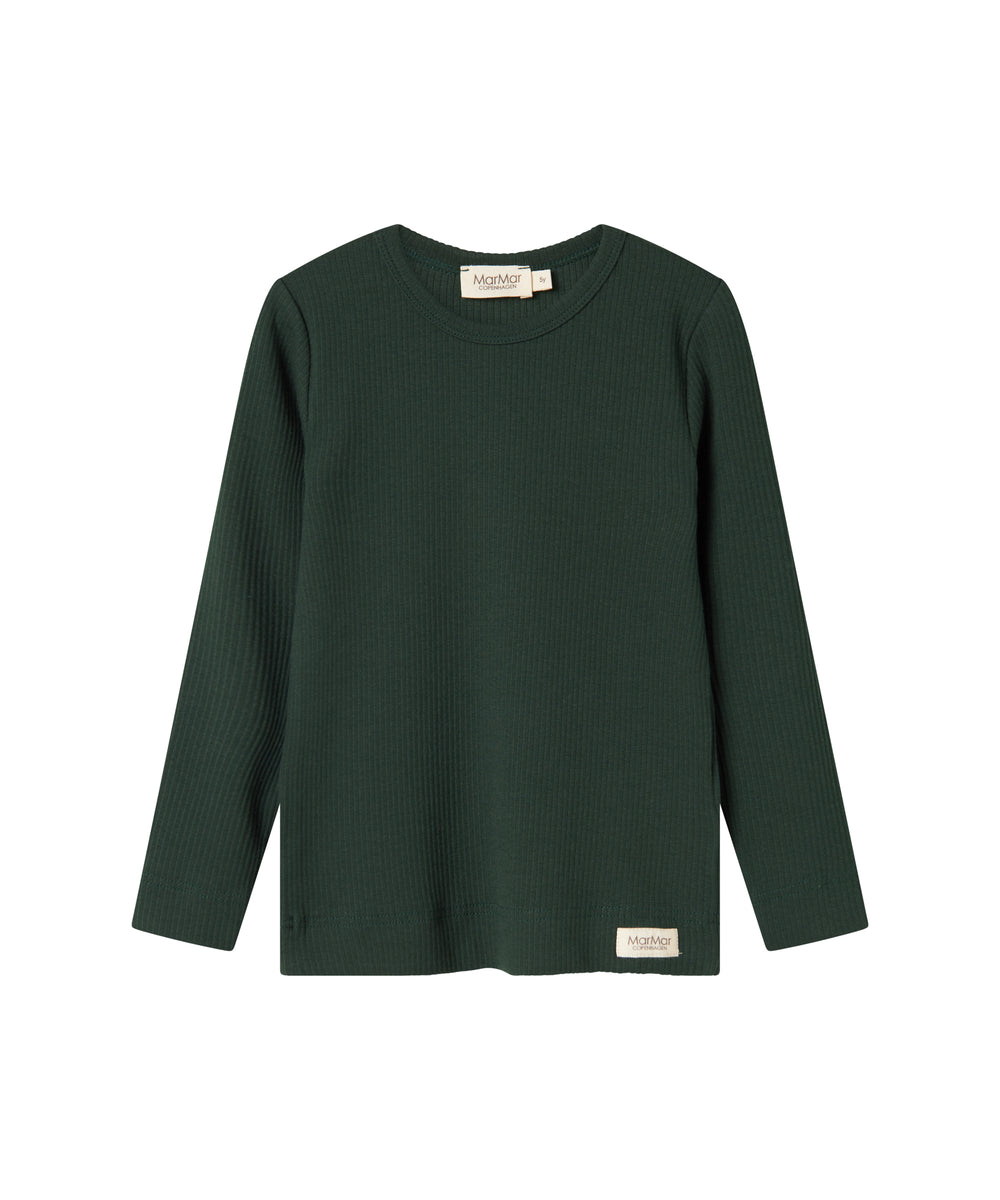 Grøn ribstrikket t-shirt med lange ærmer til børn