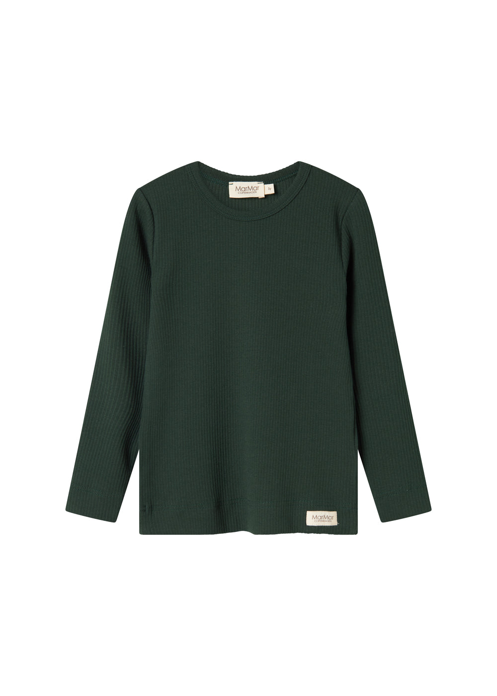 Grøn ribstrikket t-shirt med lange ærmer til børn