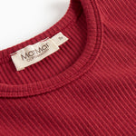 Rød ribstrikket t-shirt med lange ærmer til børn
