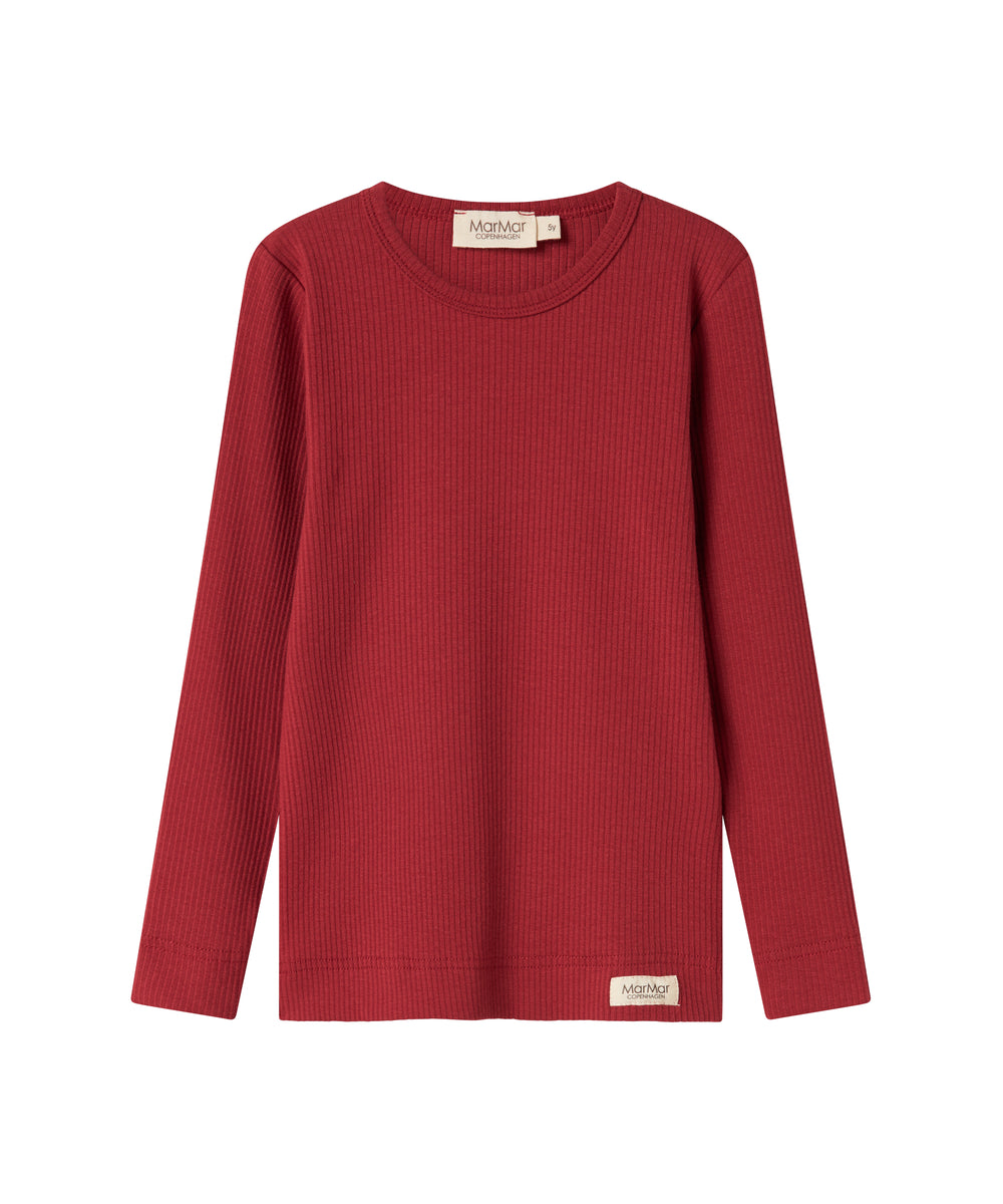 Rød ribstrikket t-shirt med lange ærmer til børn