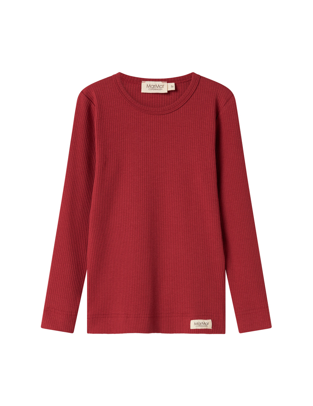 Rød ribstrikket t-shirt med lange ærmer til børn