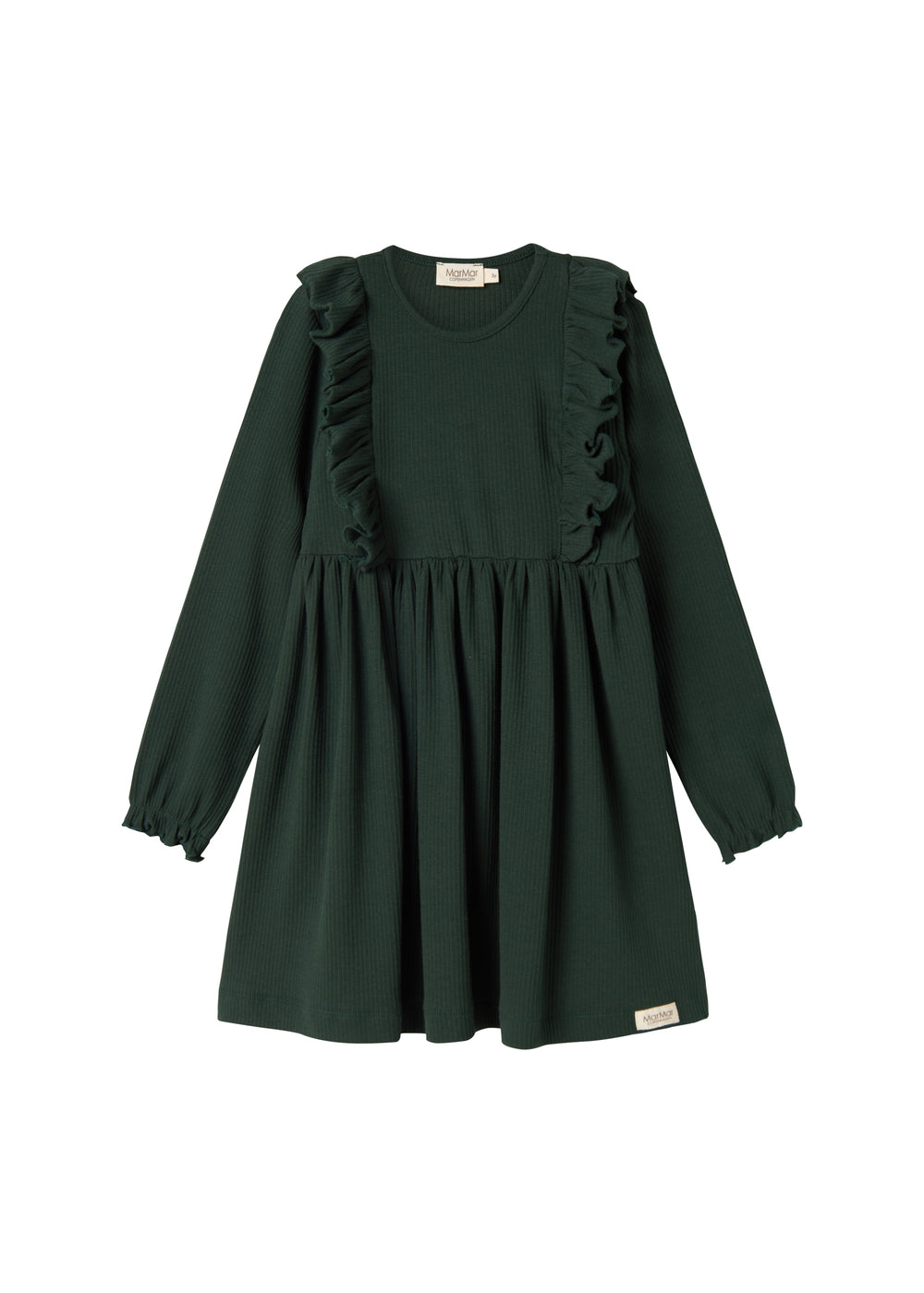 Ribbed Dress With Ruffles For Kids – Christmas Dark Green – MarMar Copenhagen