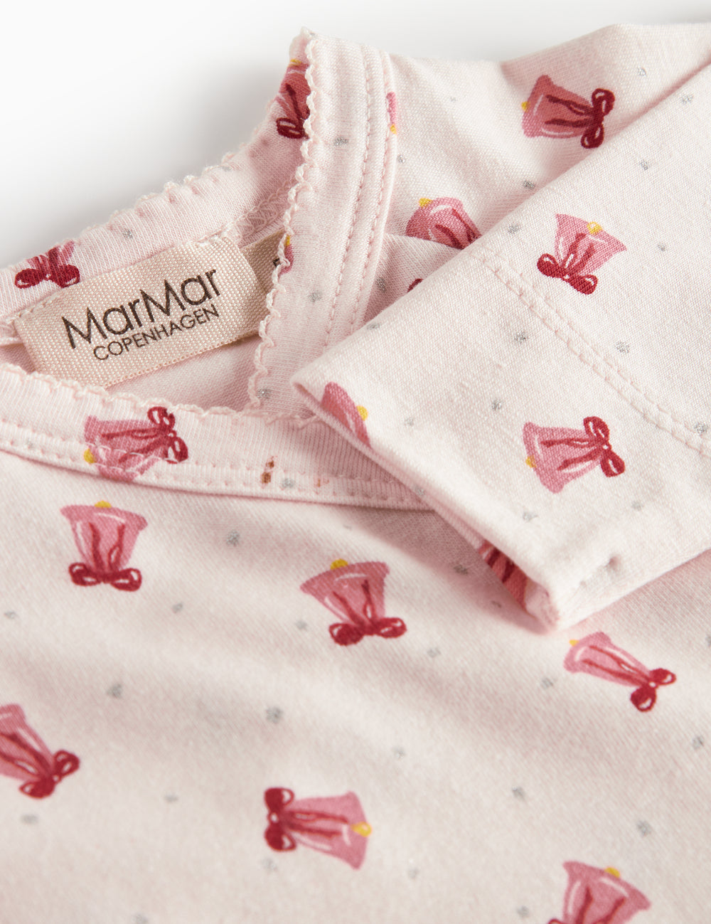 Baby wrap bodysuit with red Christmas bell print