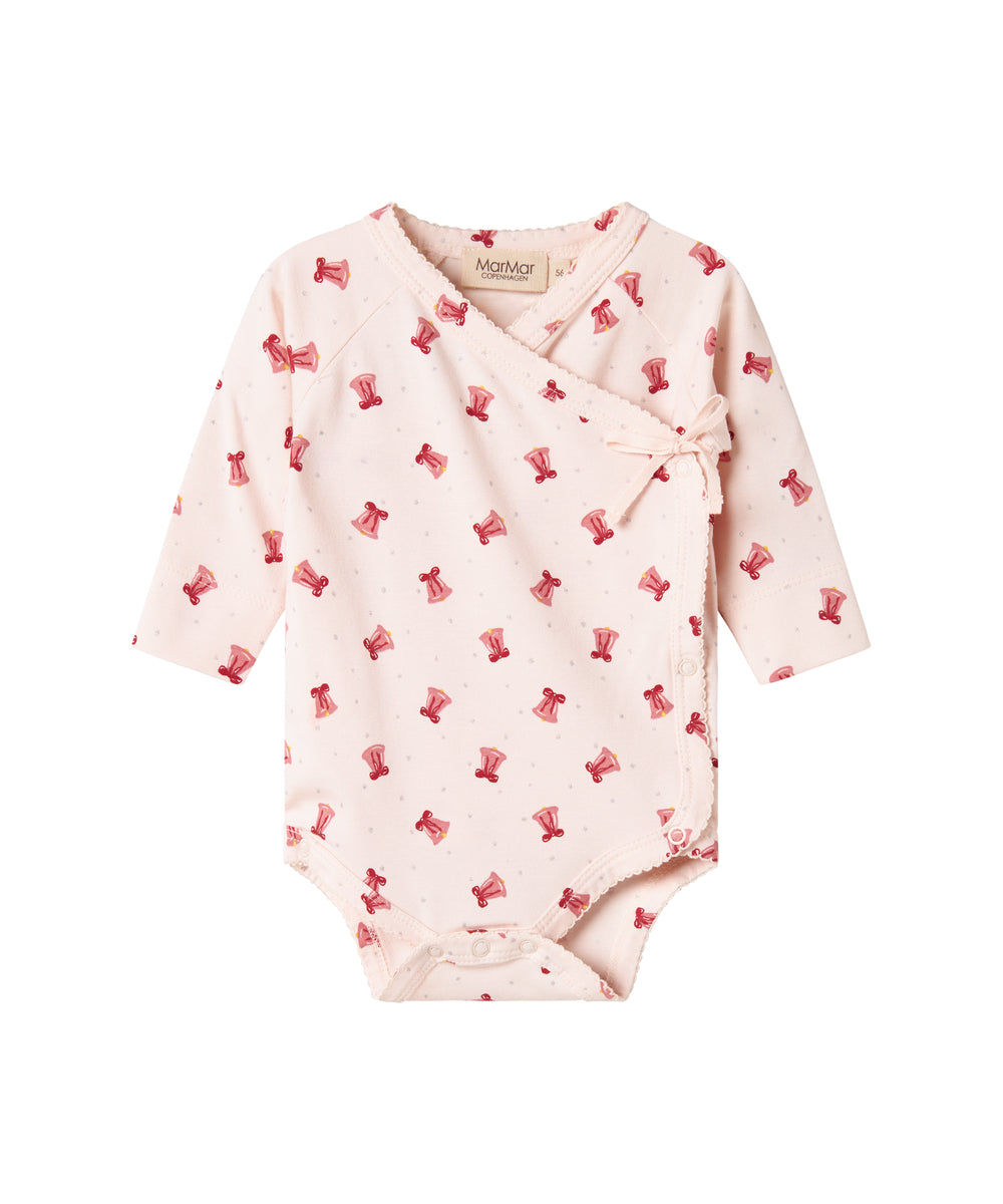 Slå-om body med rødt juleklokkeprint til baby