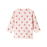 slå-om bluse med rødt juleklokkeprint til nyfødt