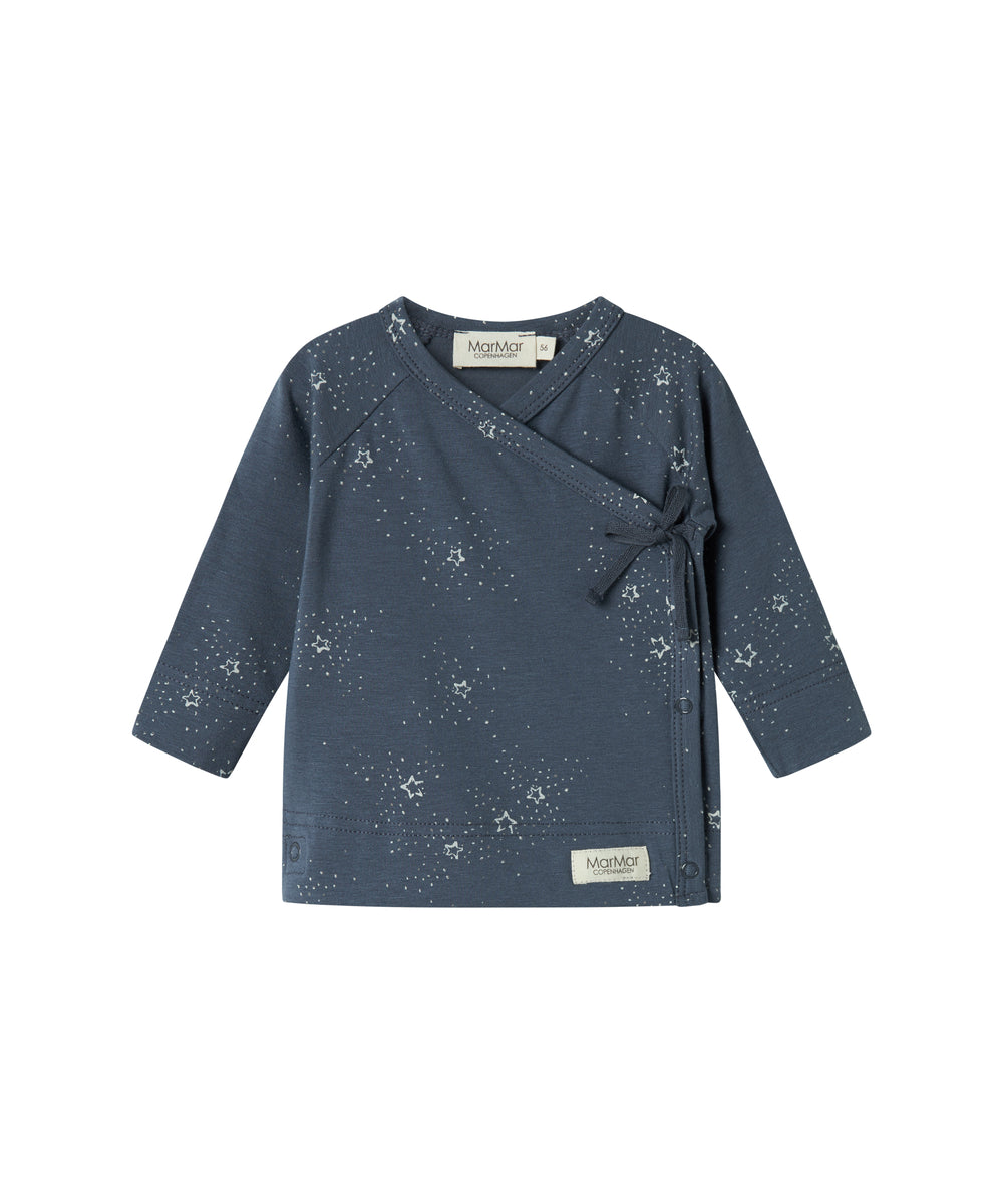 Mørkeblå slå-om bluse med stjerneprint til nyfødt