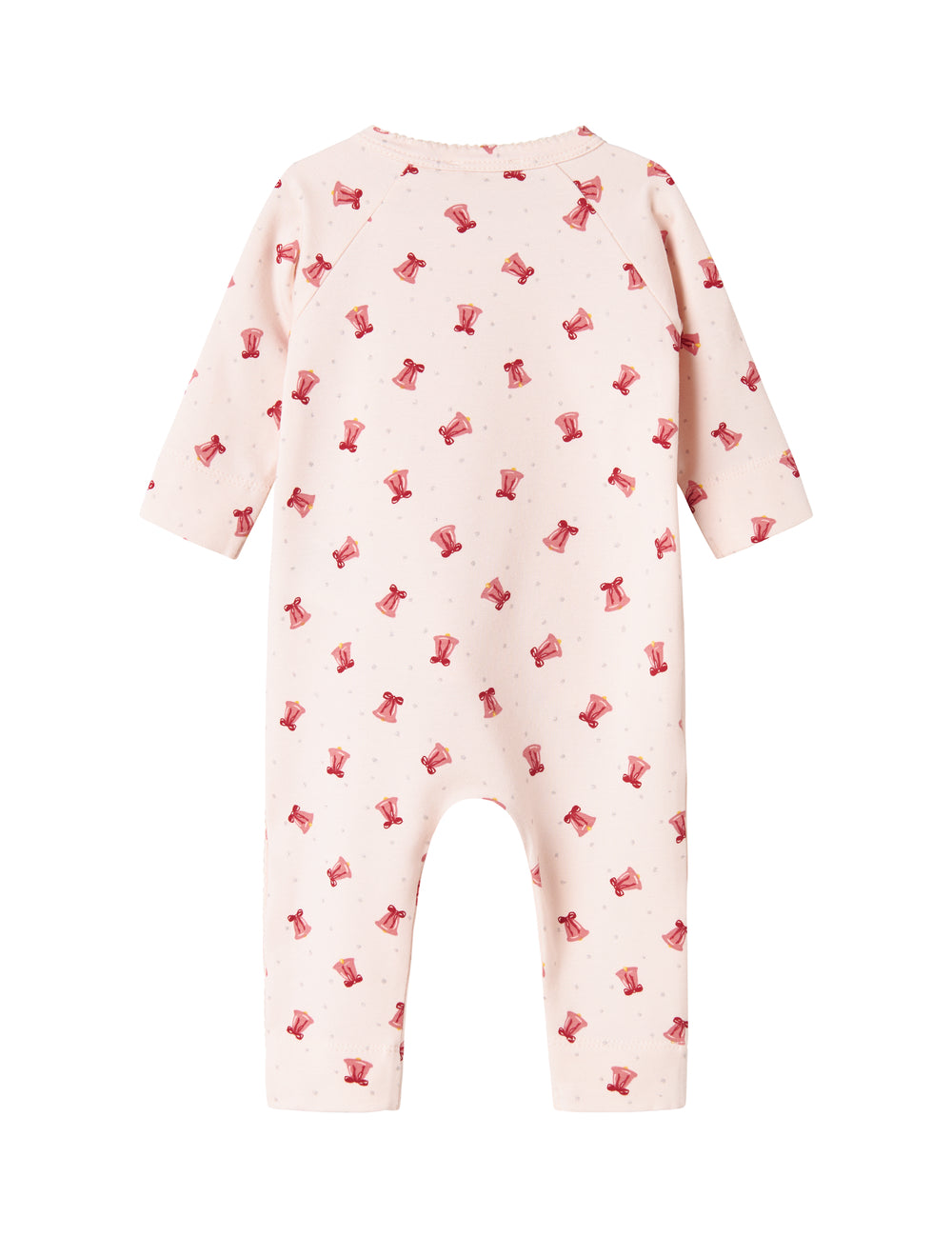 Heldragt med slå-om lukning og juleklokke mønster til baby