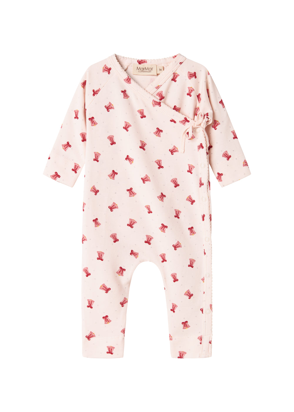 Heldragt med slå-om lukning og juleklokke mønster til baby