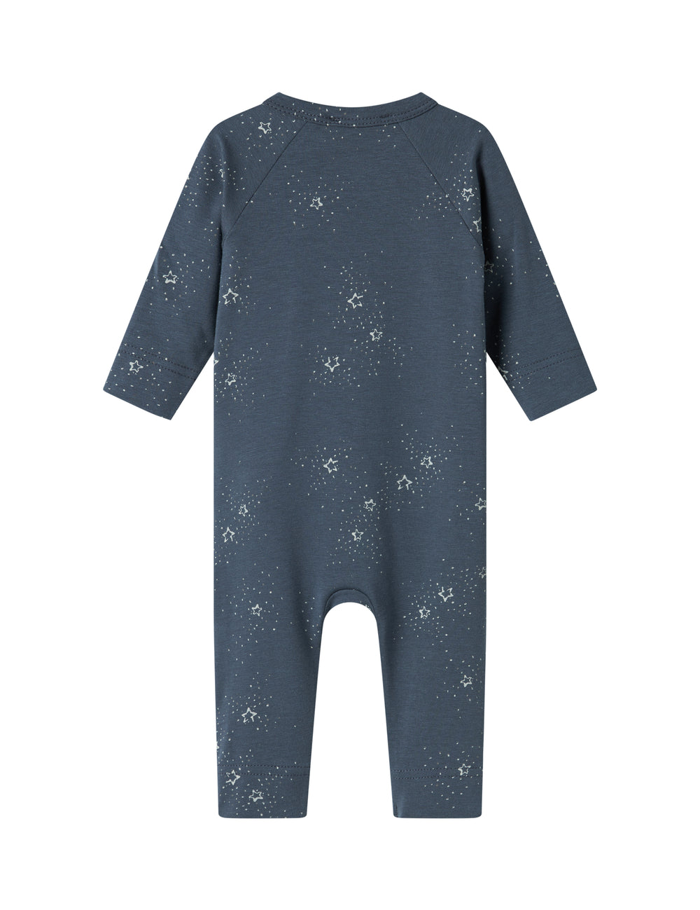 Mørkeblå heldragt med slå-om lukning og stjerneprint til baby