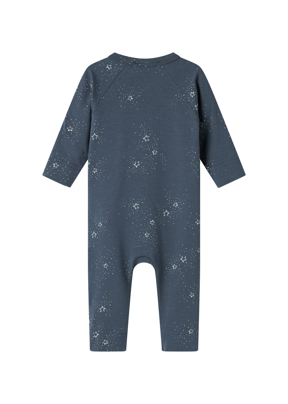 Mørkeblå heldragt med slå-om lukning og stjerneprint til baby