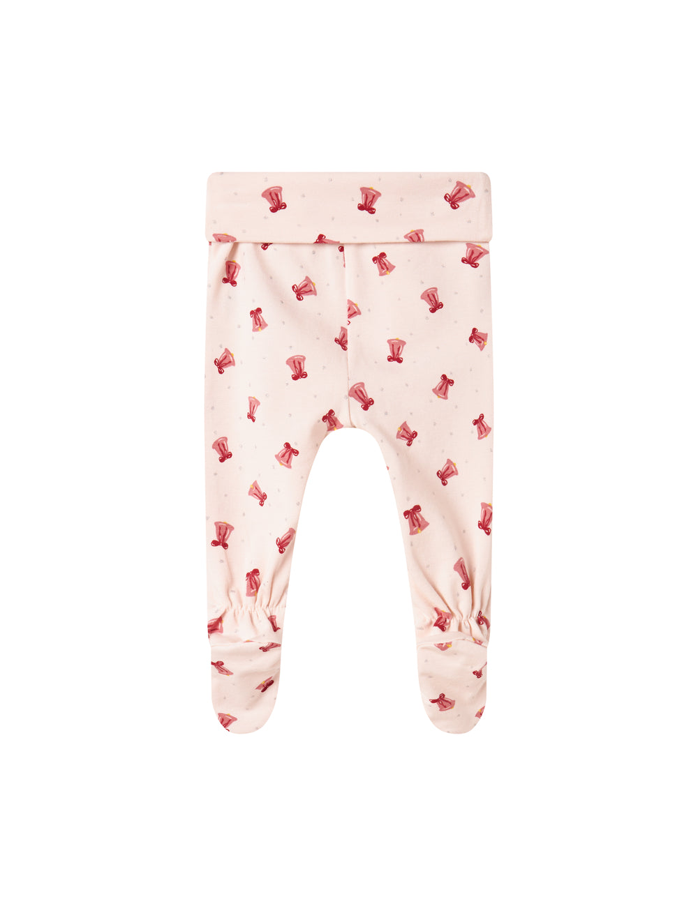 Babybukser med rødt juleklokkeprint og fødder