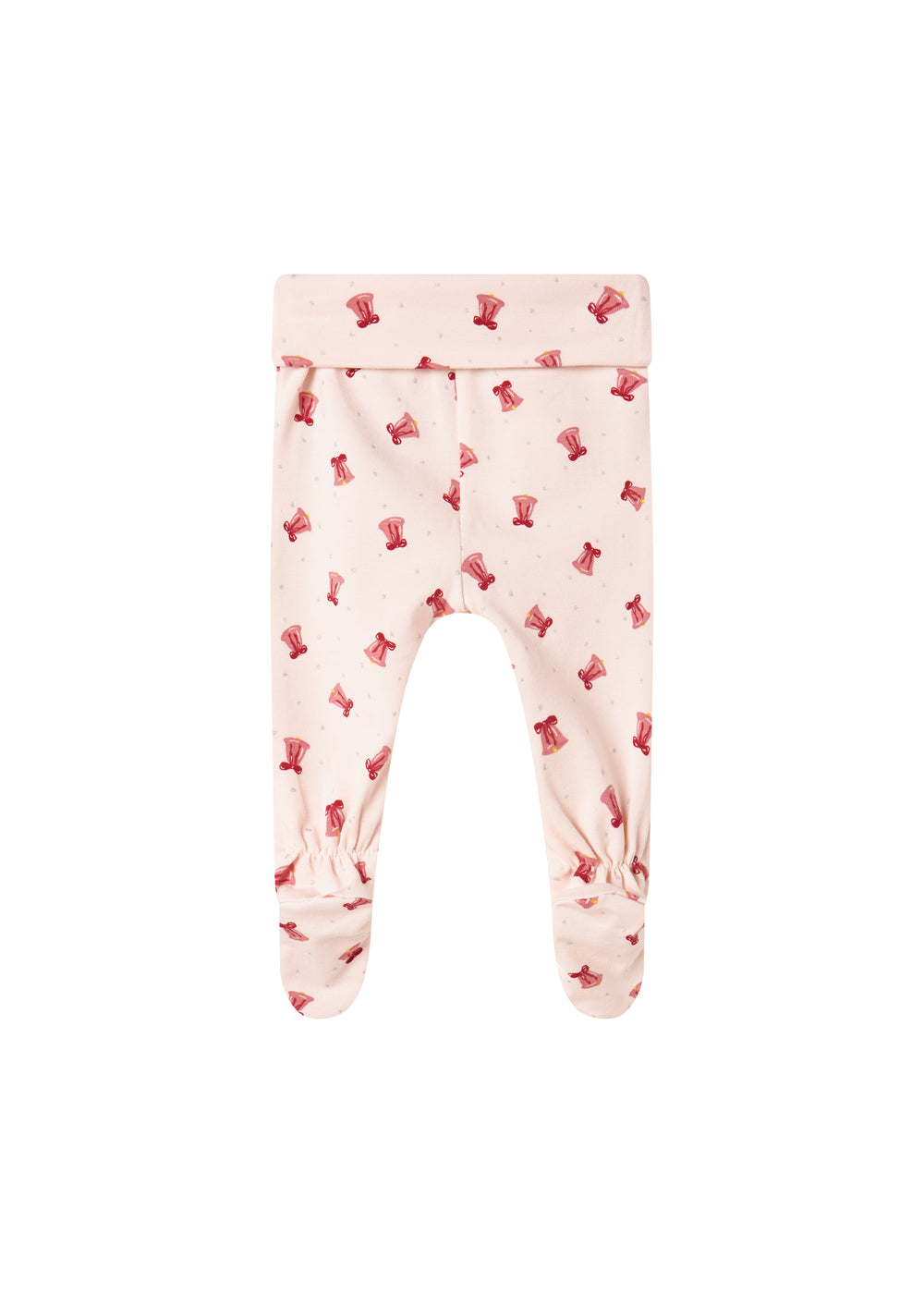 Babybukser med rødt juleklokkeprint og fødder