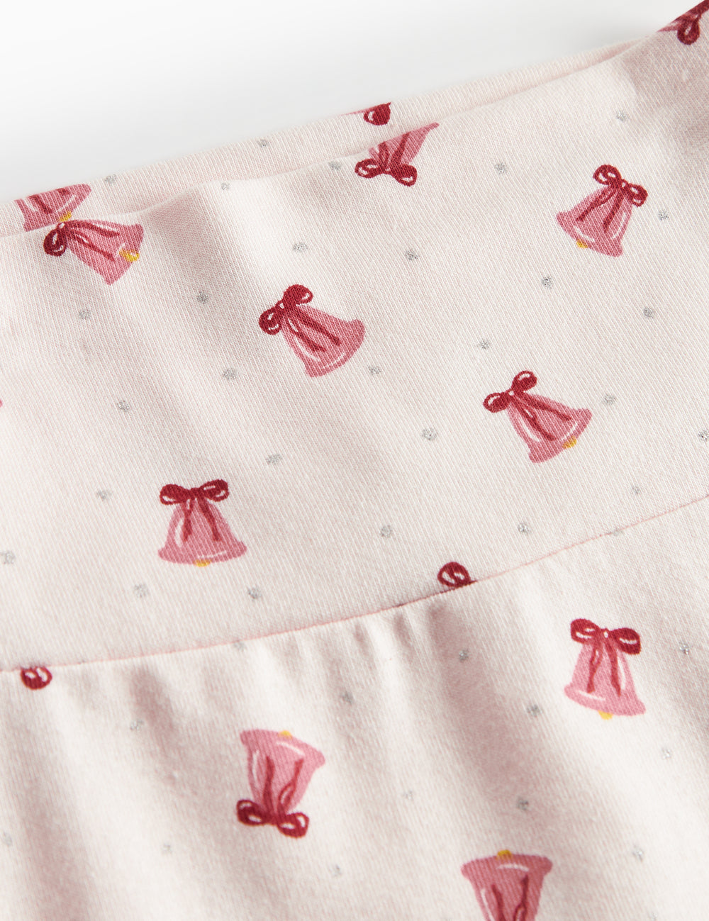 Baby pants with red Christmas bell print and feet