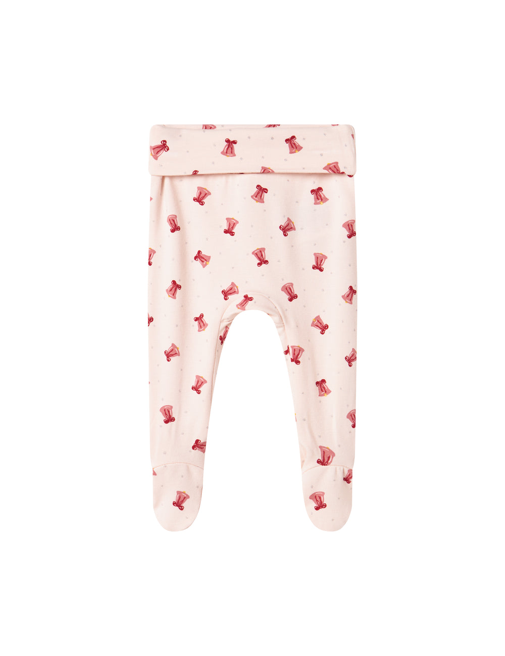 Baby pants with red Christmas bell print and feet