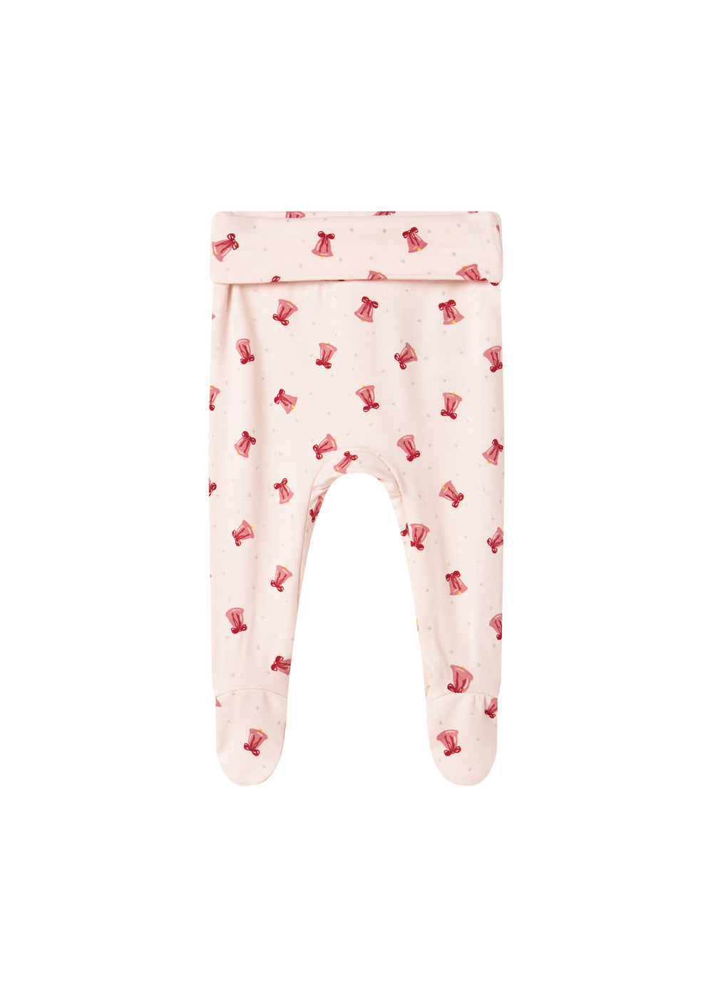 Babybukser med rødt juleklokkeprint og fødder