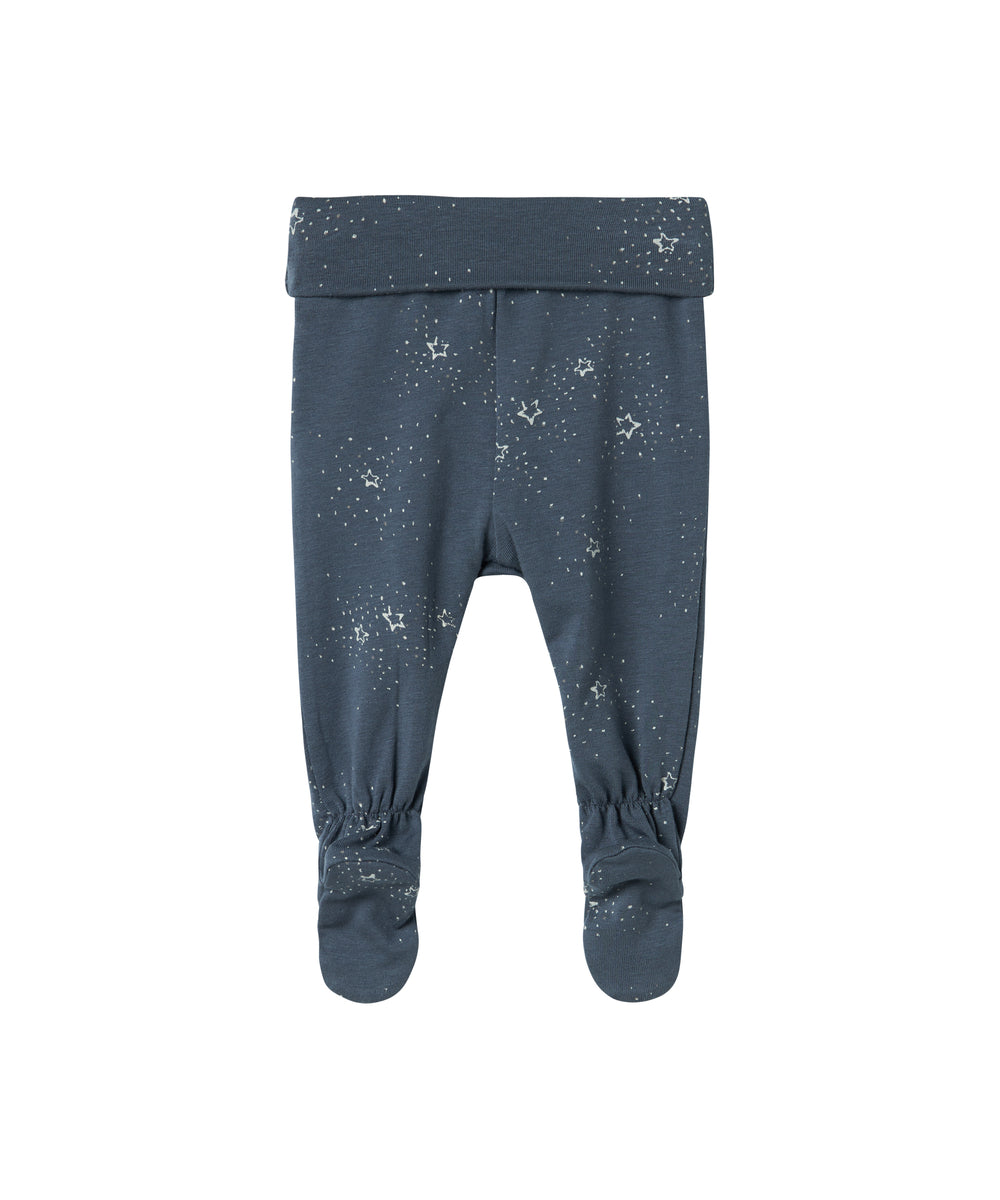Mørkeblå babybukser med fødder og stjerneprint
