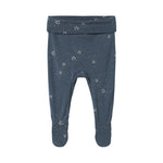 Mørkeblå babybukser med fødder og stjerneprint