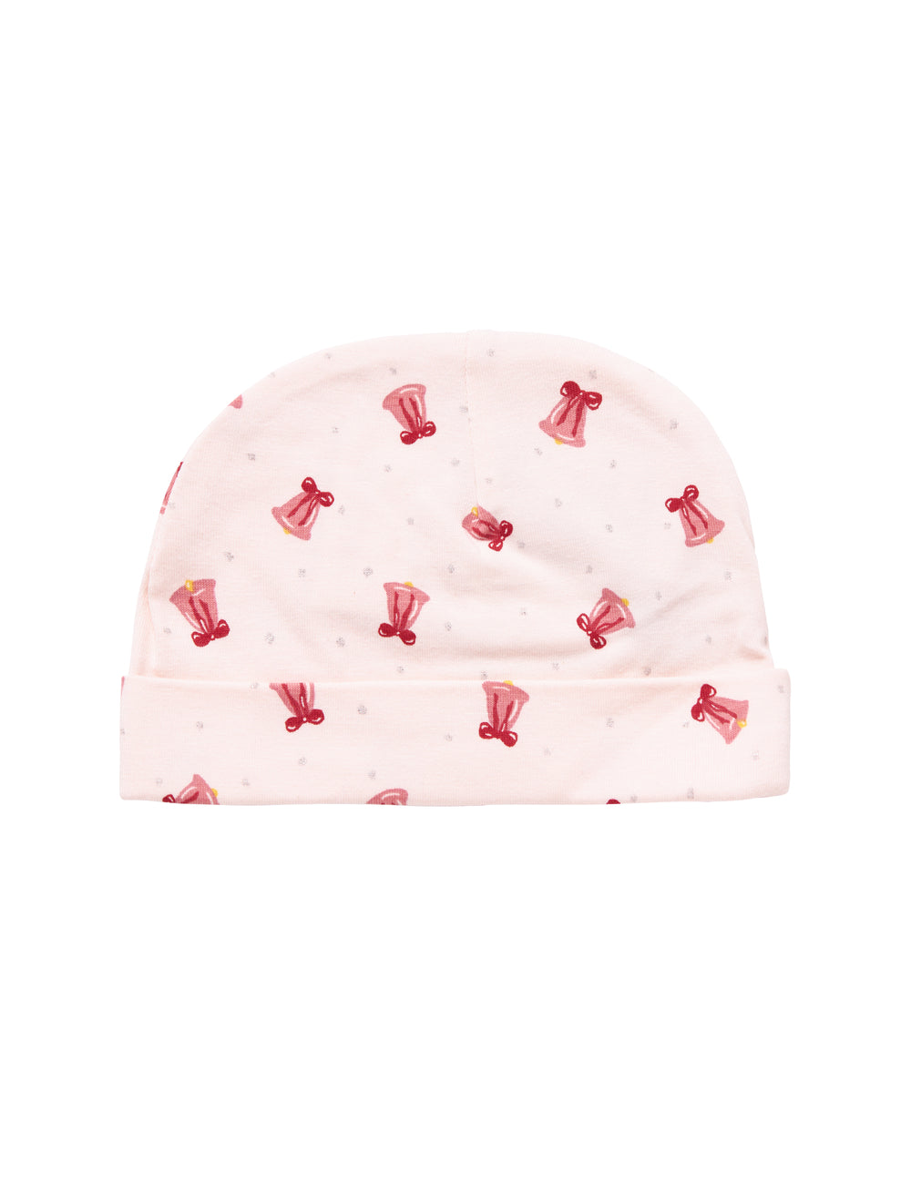 Cremefarvet hue med røde juleklokker til nyfødt