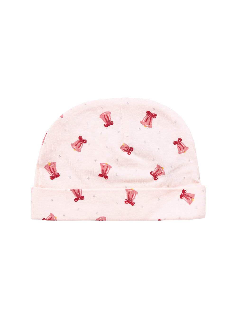 Cremefarvet hue med røde juleklokker til nyfødt