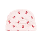 Cremefarvet hue med røde juleklokker til nyfødt