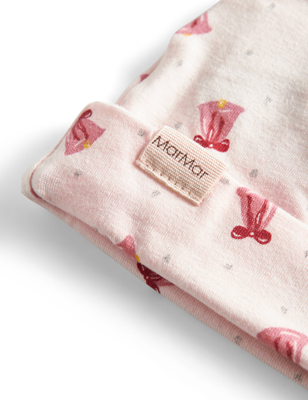 Cream-colored hat with red Christmas bells for newborn