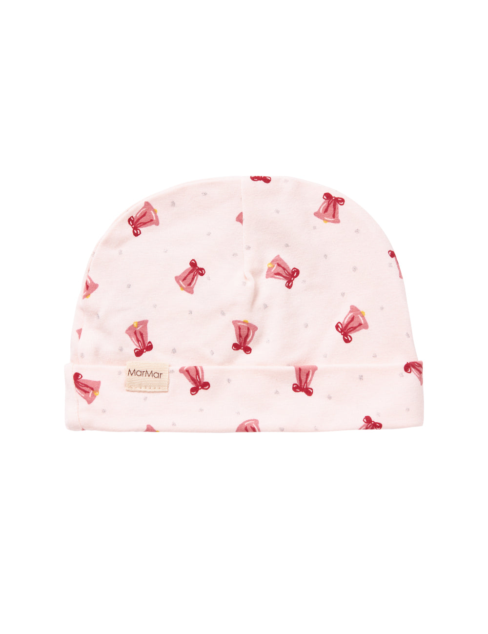 Cream-colored hat with red Christmas bells for newborn