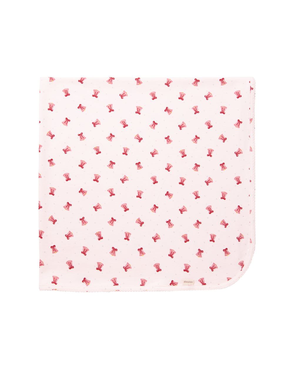 Cremefarvet babytæppe med røde juleklokker