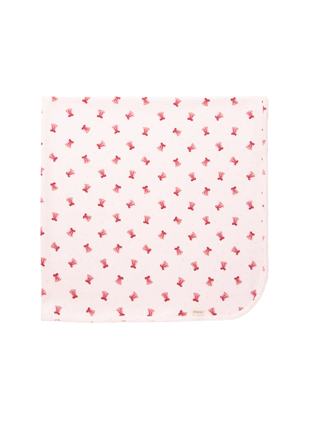 Cremefarvet babytæppe med røde juleklokker