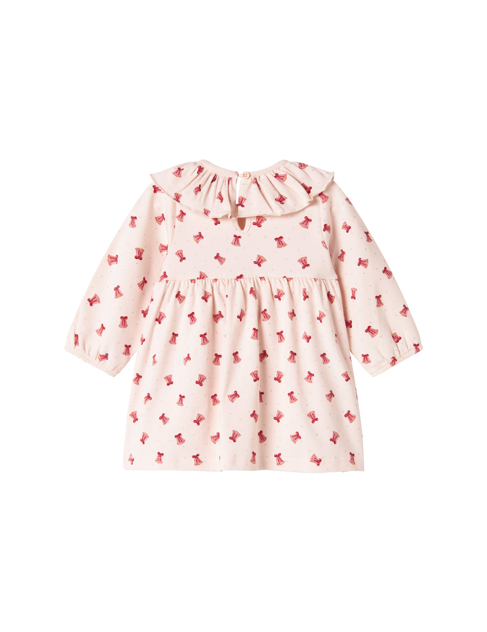 Cremefarvet kjole med røde juleklokker til baby