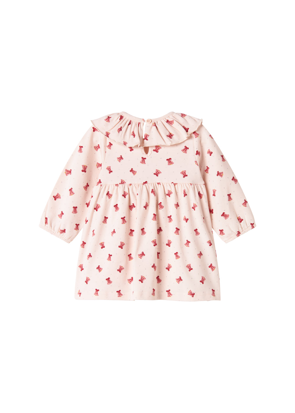 Cremefarvet kjole med røde juleklokker til baby