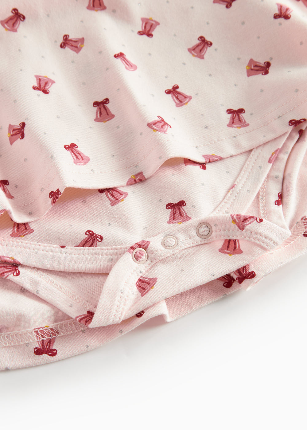 Cremefarvet kjole med røde juleklokker til baby