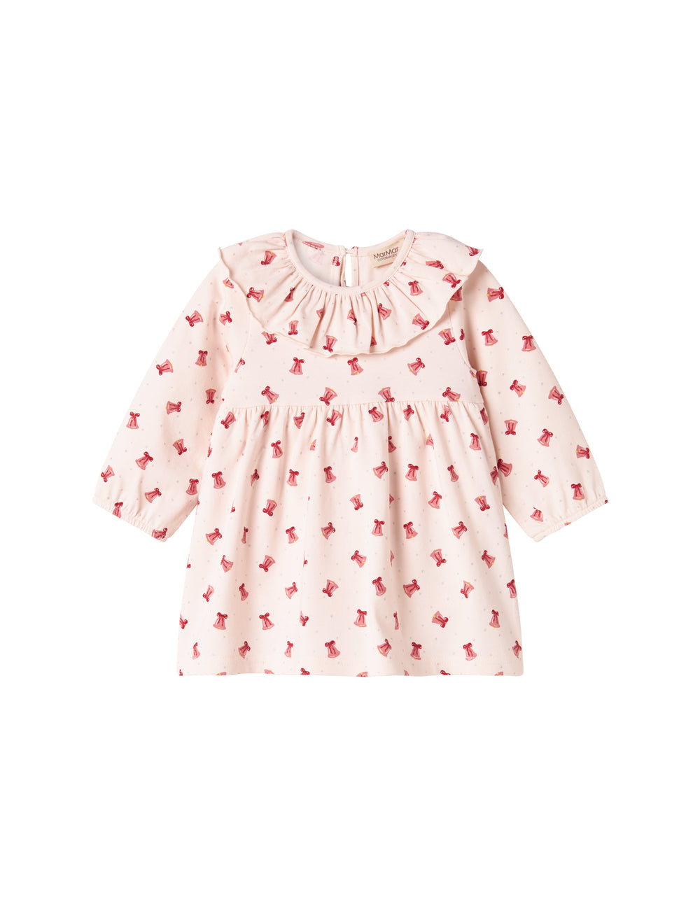 Cream-colored dress with red Christmas bells for baby