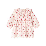 Cremefarvet kjole med røde juleklokker til baby