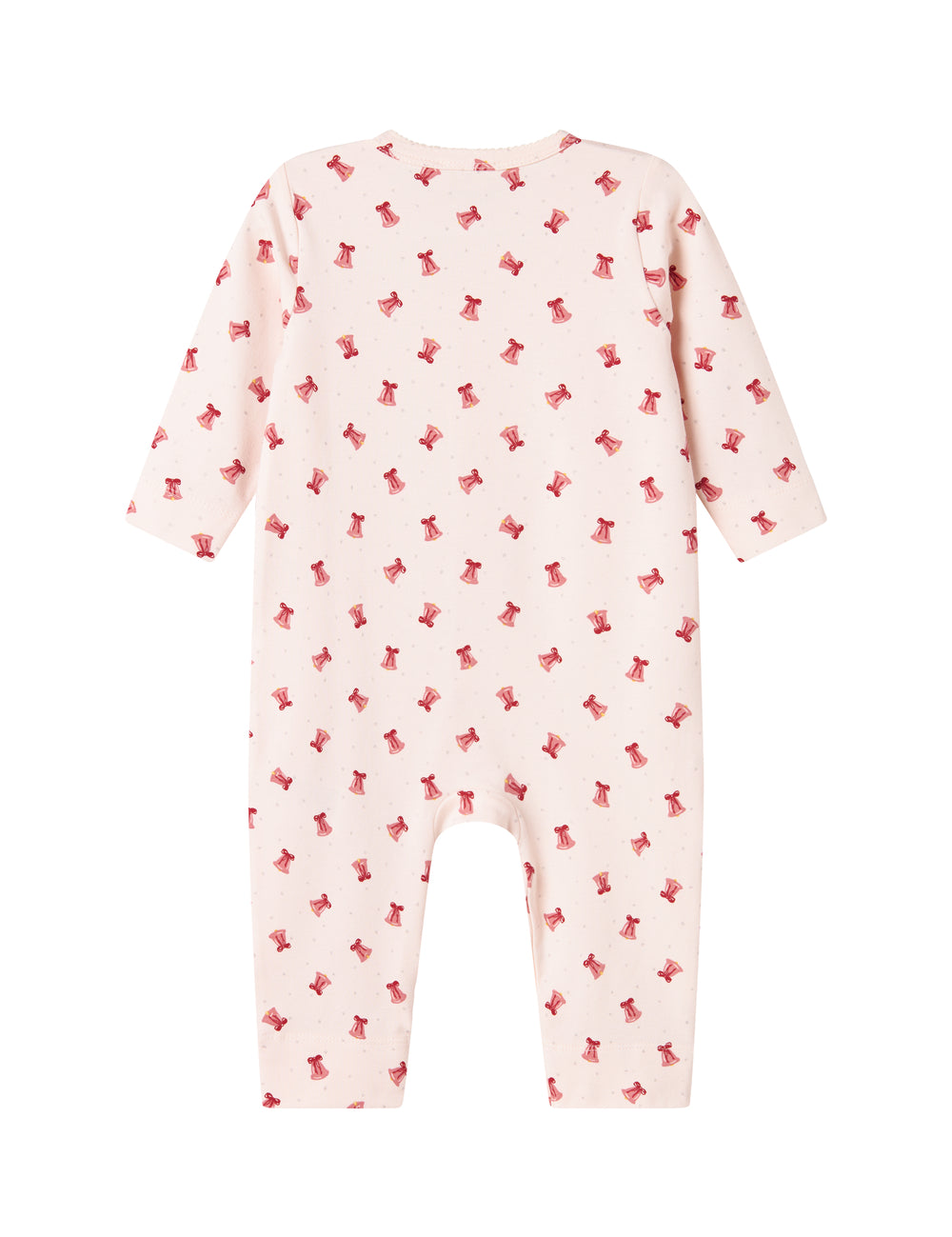 Cremefarvet heldragt med røde juleklokker til baby