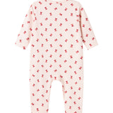 Cremefarvet heldragt med røde juleklokker til baby