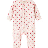 Cremefarvet heldragt med røde juleklokker til baby