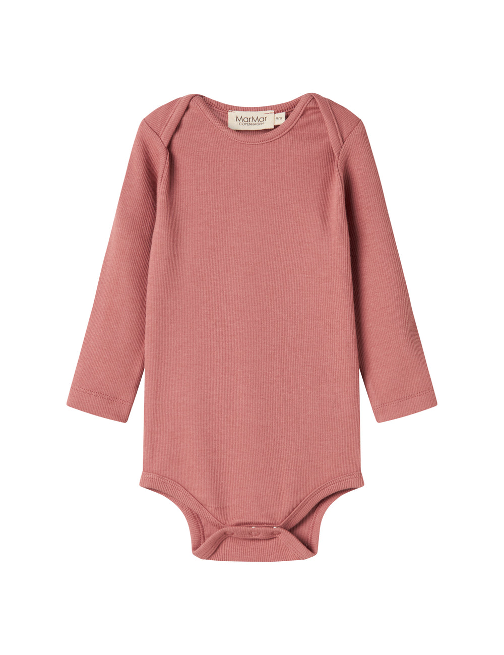 Dusty pink ribbed long-sleeved bodysuit for baby