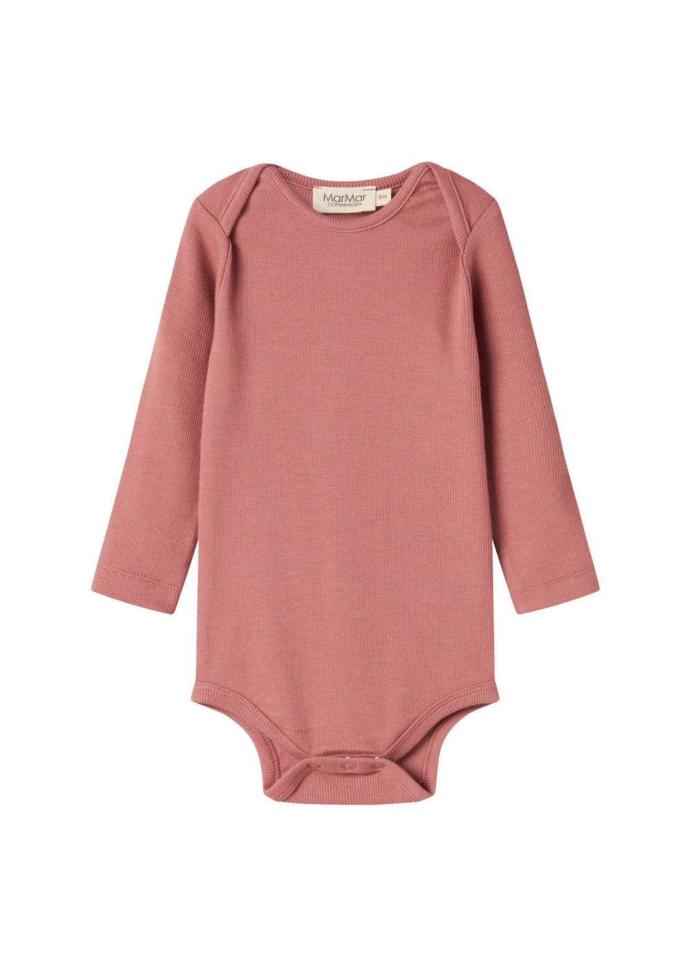 Støvet rosa ribstrikket body med lange ærmer til baby