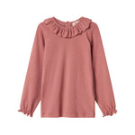 Støvet rosa bluse med flæsekrave og lange ærmer til børn