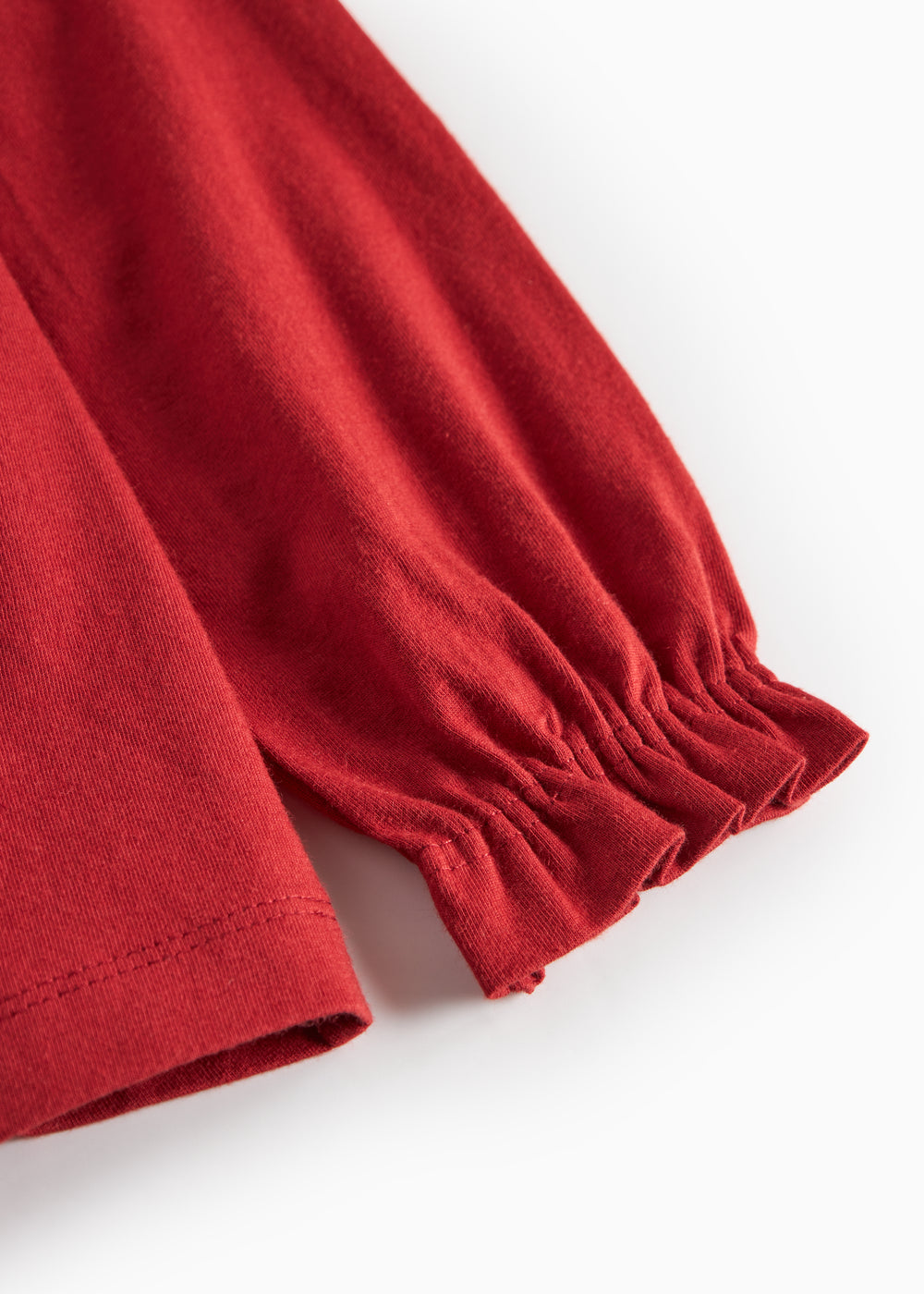 Rød julebluse med flæser til børn