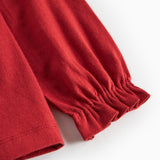 Rød julebluse med flæser til børn