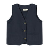 Mørkeblå vest med knapper og lommer til børn