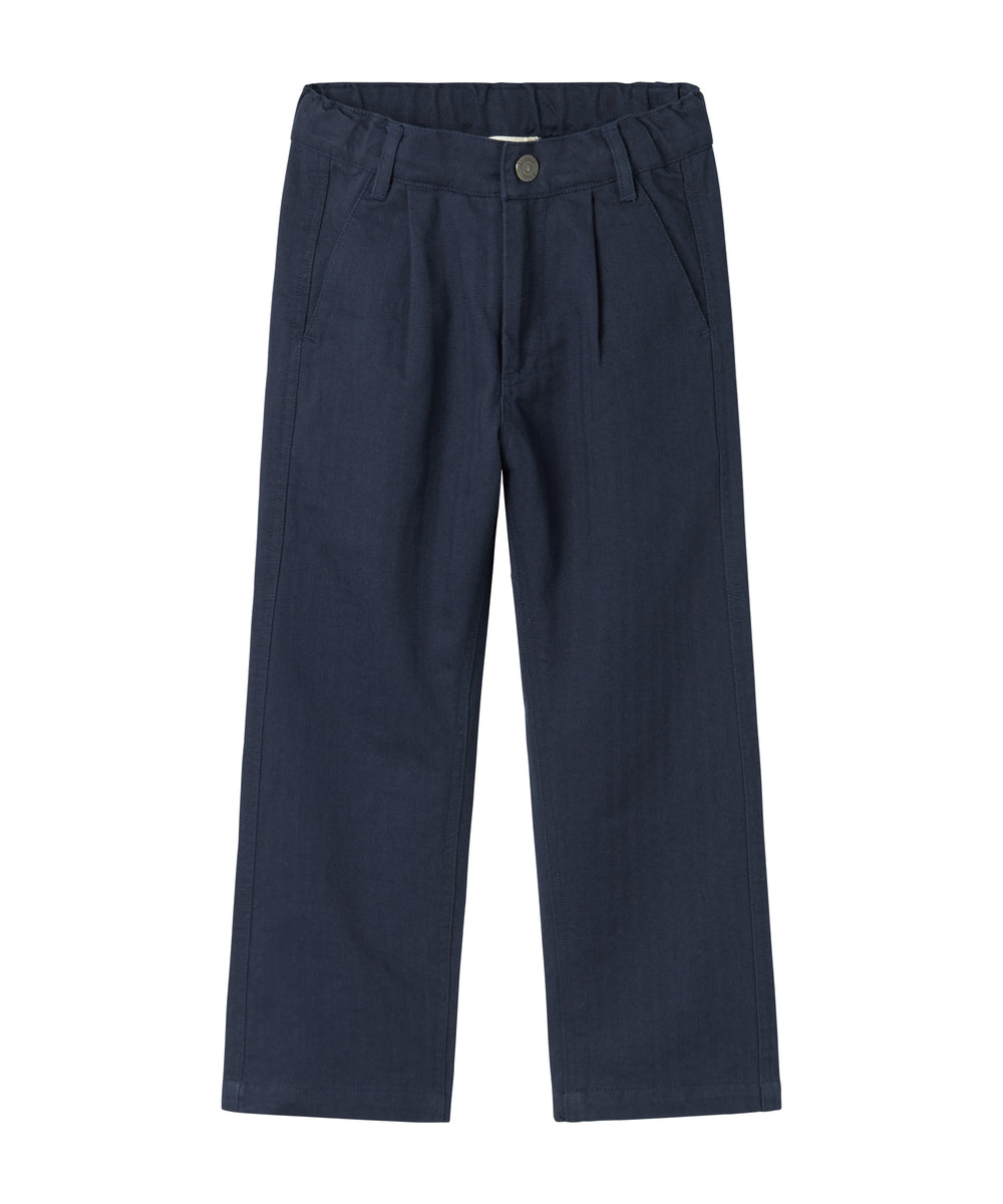 Mørkeblå festbukser med knaplukning og lommer til børn